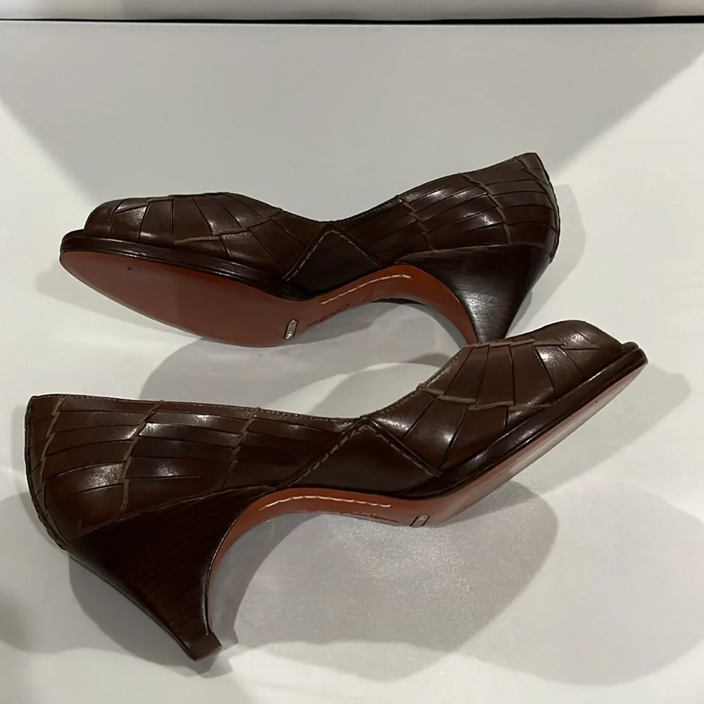 SALE! Cole Haan Brown Women's 7.5B Peep Toe Nike Air Comfort Heels Light Wear - Picture 5 of 13
